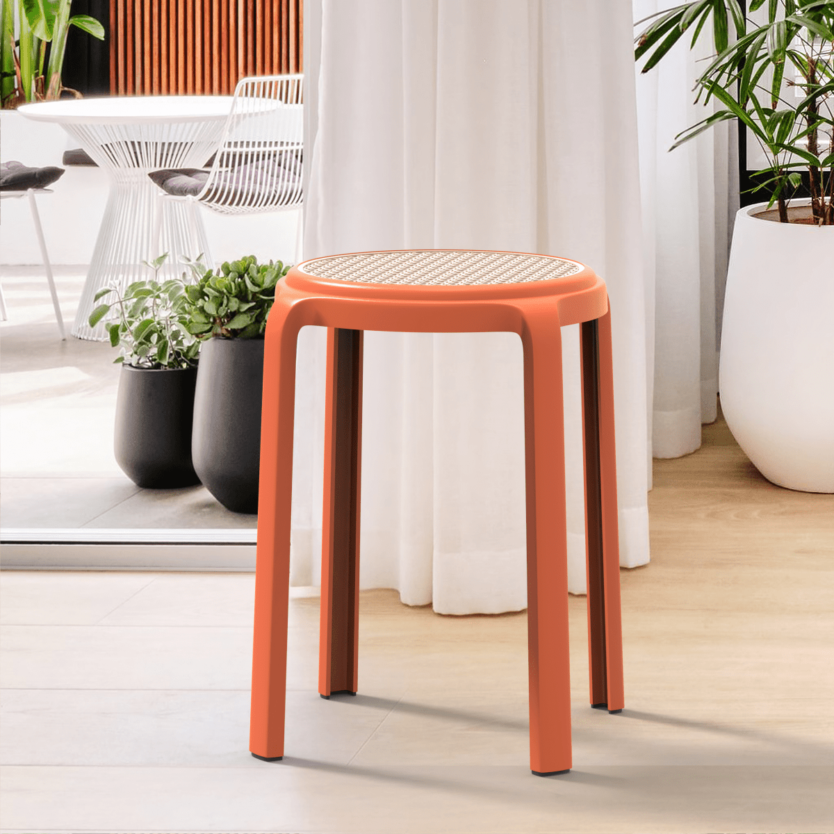 Tresse Mid - Century Modern Stackable Round Plastic Dining Stool for Kitchen and Dining Room