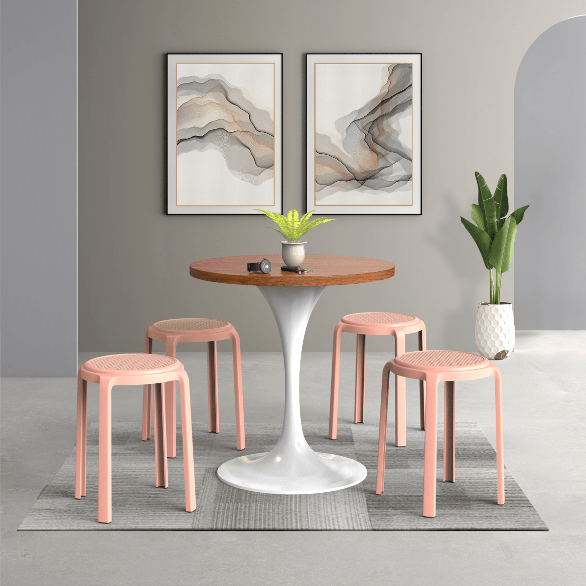 Tresse Mid - Century Modern Stackable Round Plastic Dining Stool for Kitchen and Dining Room