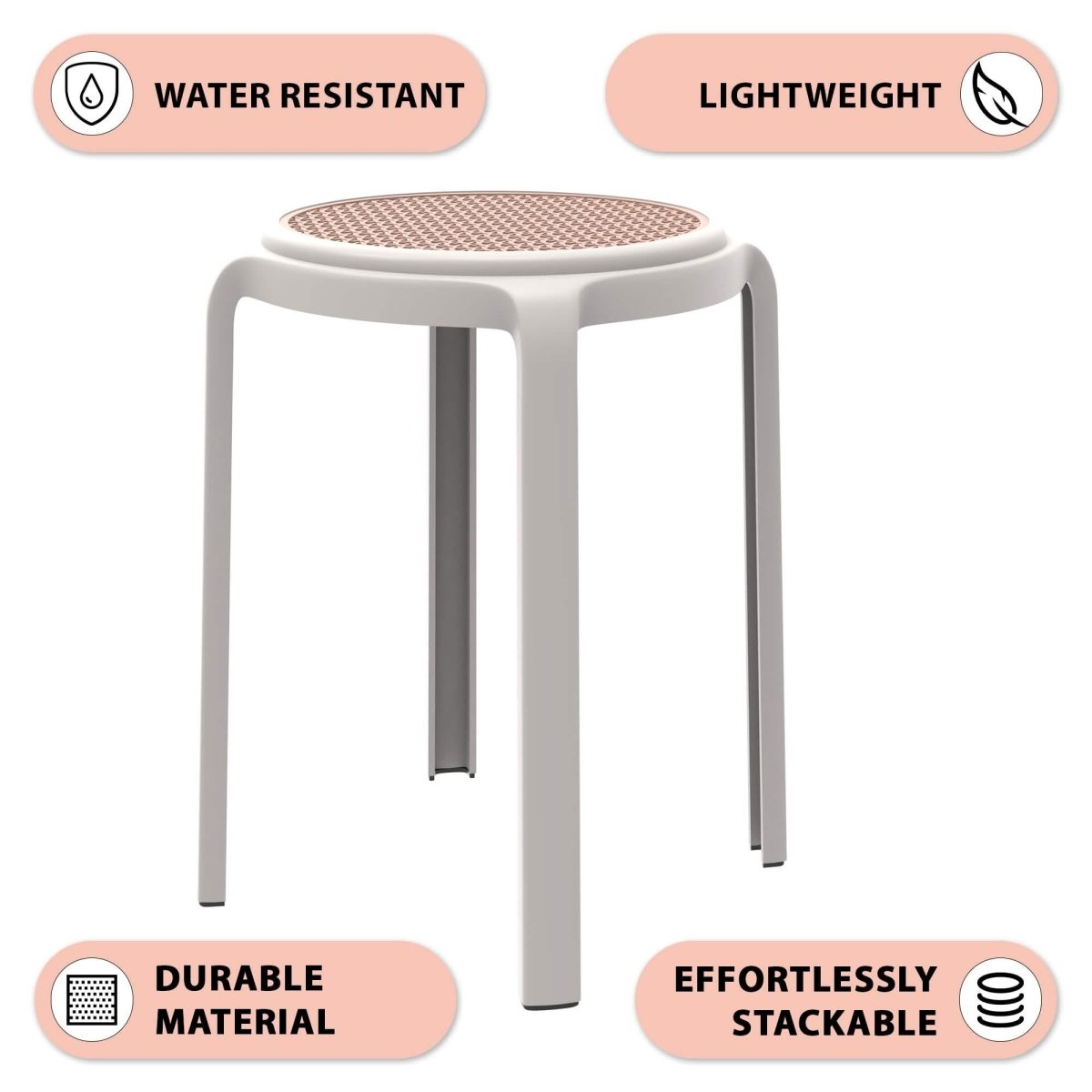 Tresse Mid - Century Modern Stackable Round Plastic Dining Stool for Kitchen and Dining Room