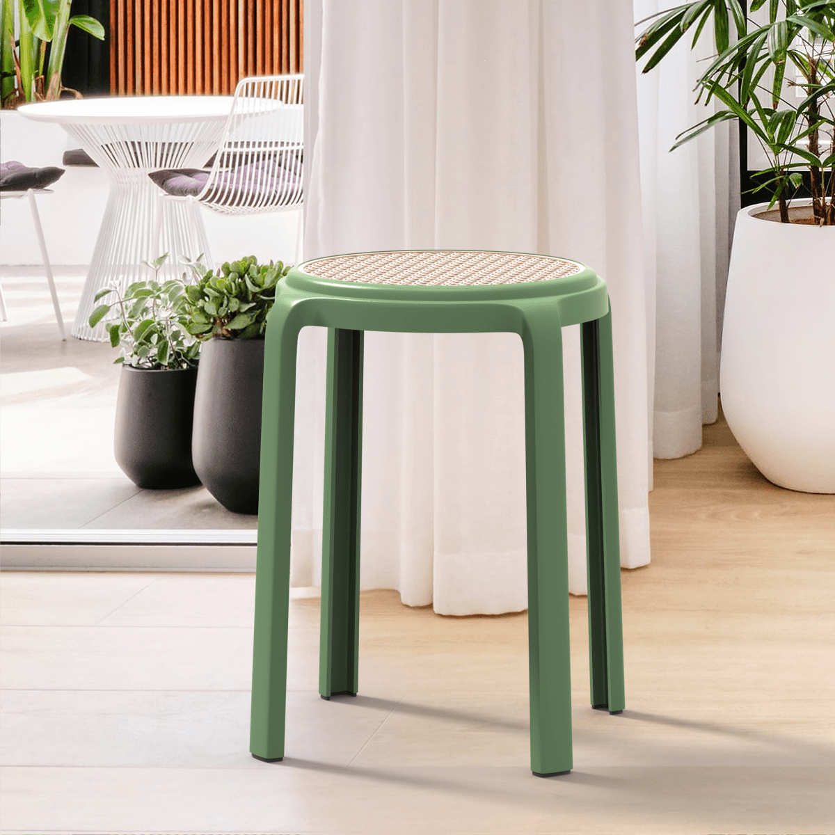 Tresse Mid - Century Modern Stackable Round Plastic Dining Stool for Kitchen and Dining Room