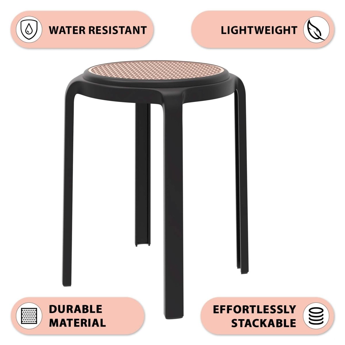 Tresse Mid - Century Modern Stackable Round Plastic Dining Stool for Kitchen and Dining Room