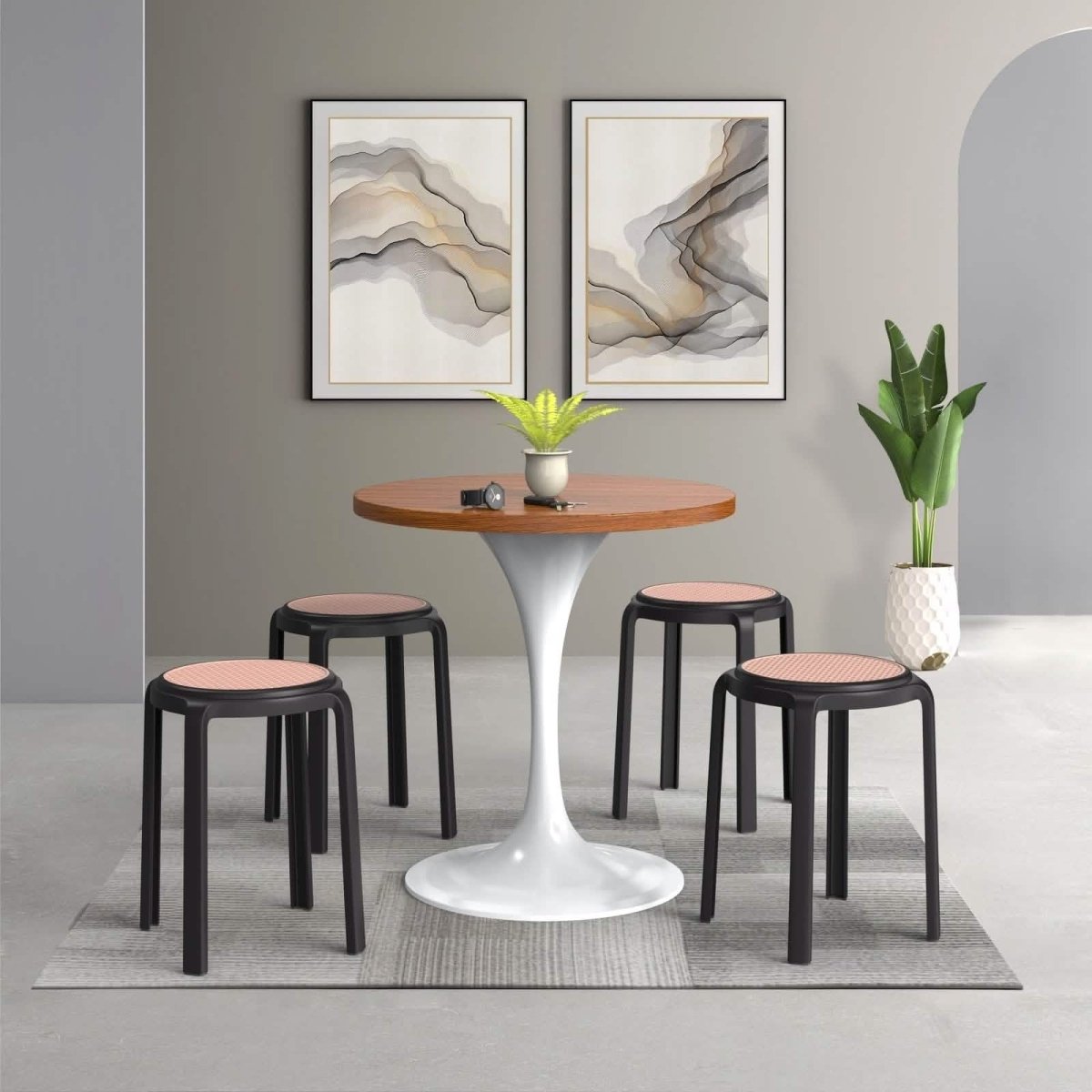 Tresse Mid - Century Modern Stackable Round Plastic Dining Stool for Kitchen and Dining Room