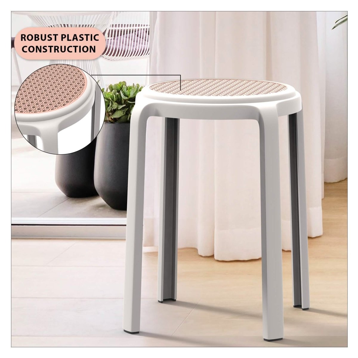 Tresse Mid - Century Modern Stackable Round Plastic Dining Stool for Kitchen and Dining Room