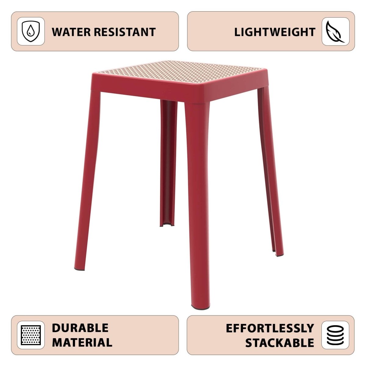 Tresse Mid - Century Modern Stackable Square Plastic Dining Stool with Wicker Top