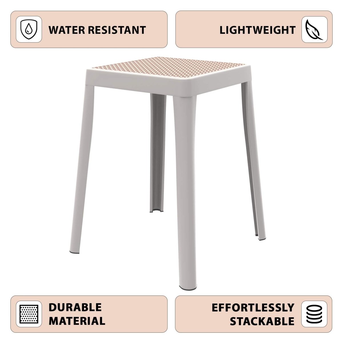 Tresse Mid - Century Modern Stackable Square Plastic Dining Stool with Wicker Top