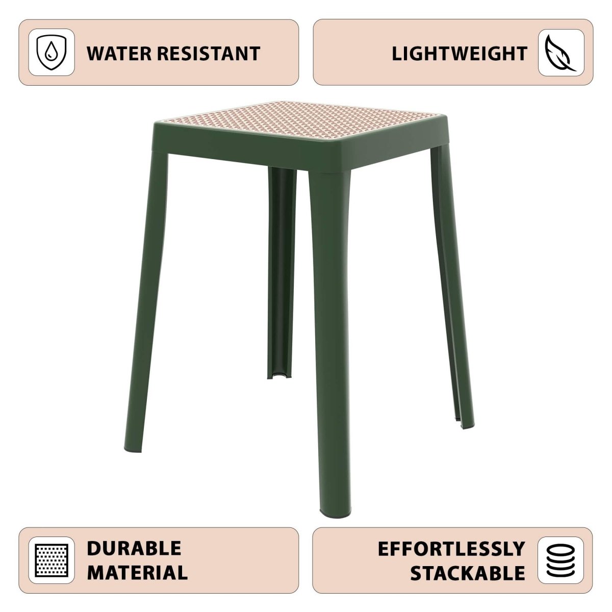 Tresse Mid - Century Modern Stackable Square Plastic Dining Stool with Wicker Top
