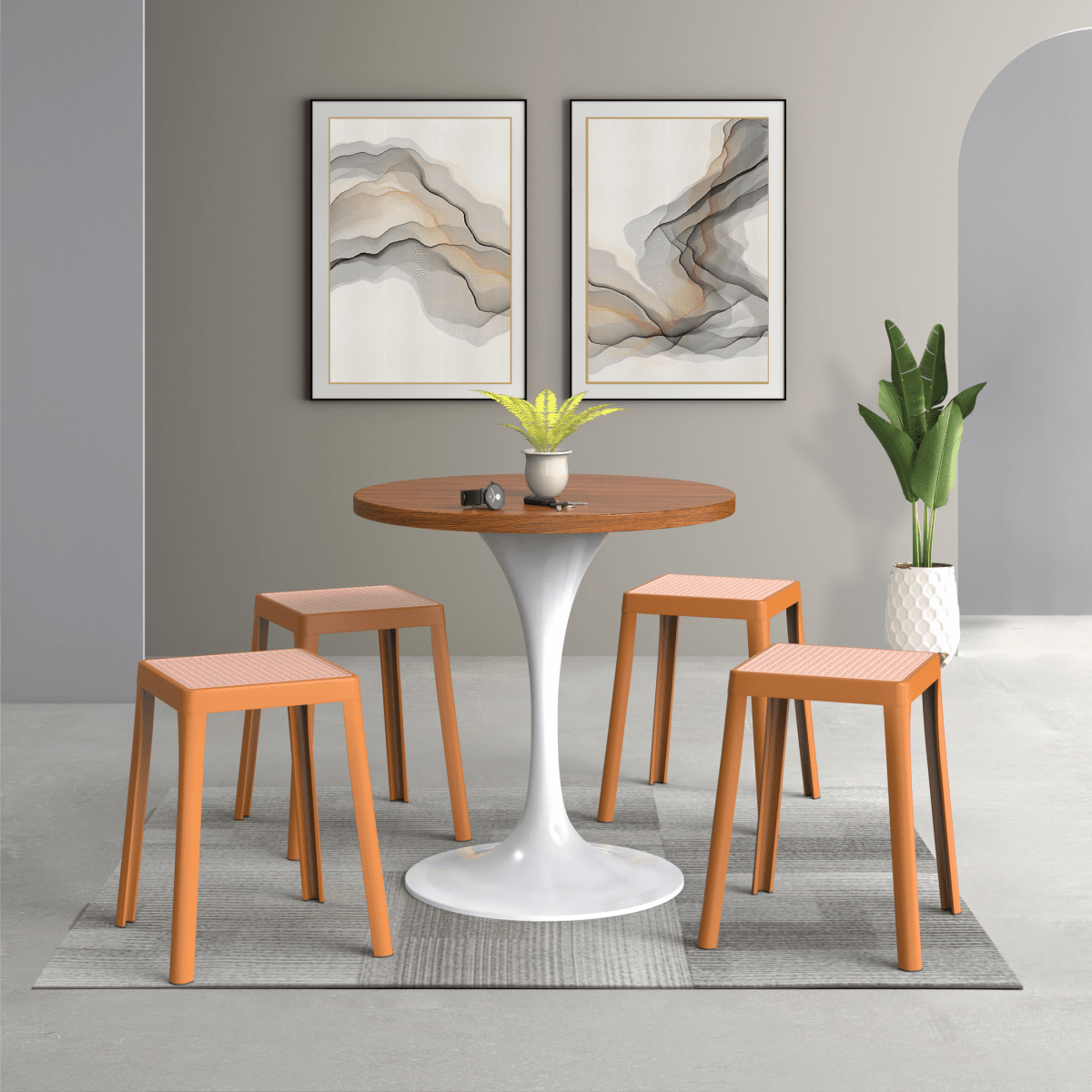 Tresse Mid - Century Modern Stackable Square Plastic Dining Stool with Wicker Top
