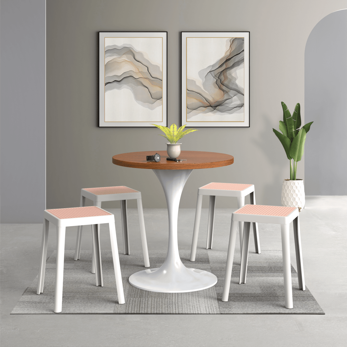 Tresse Mid - Century Modern Stackable Square Plastic Dining Stool with Wicker Top