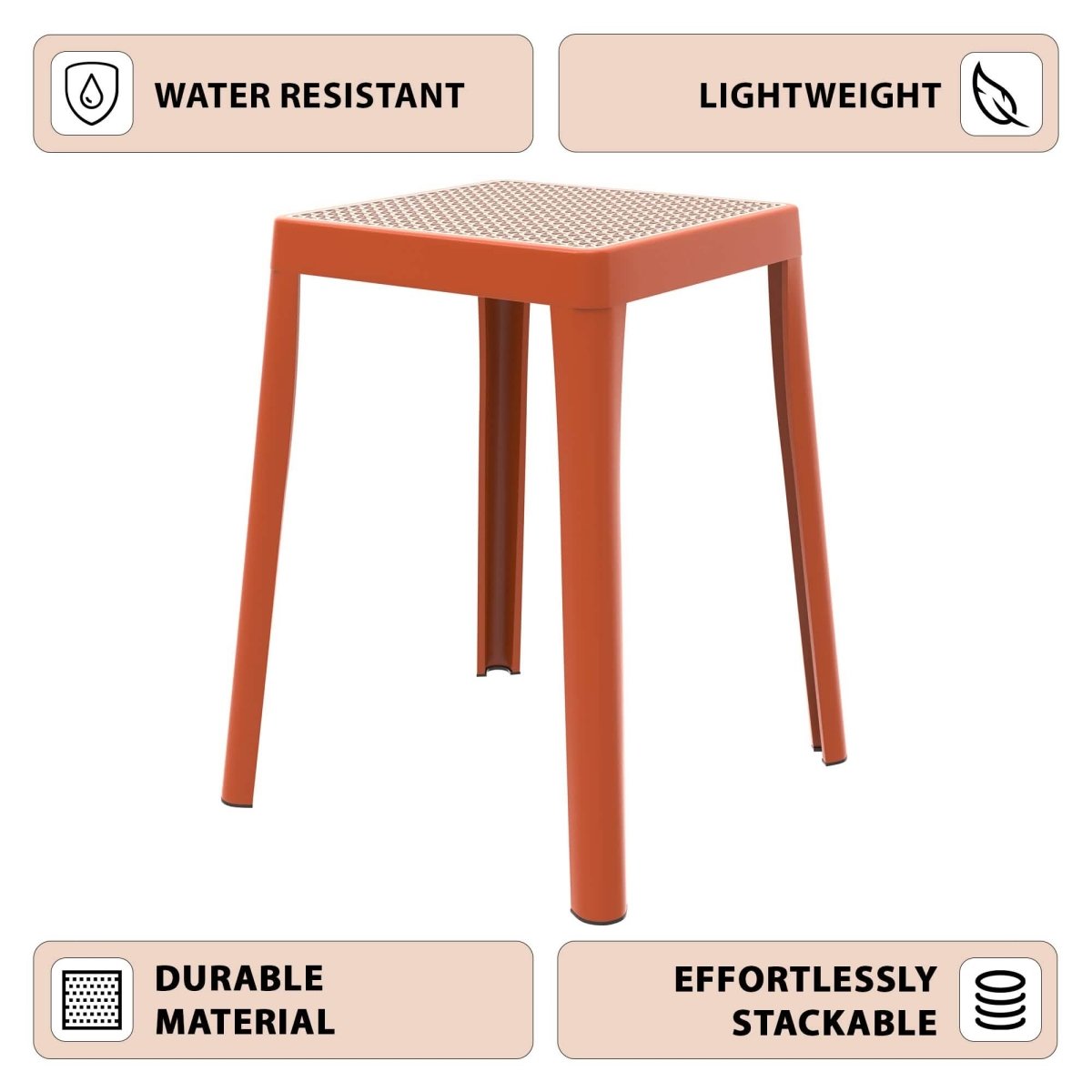 Tresse Mid - Century Modern Stackable Square Plastic Dining Stool with Wicker Top