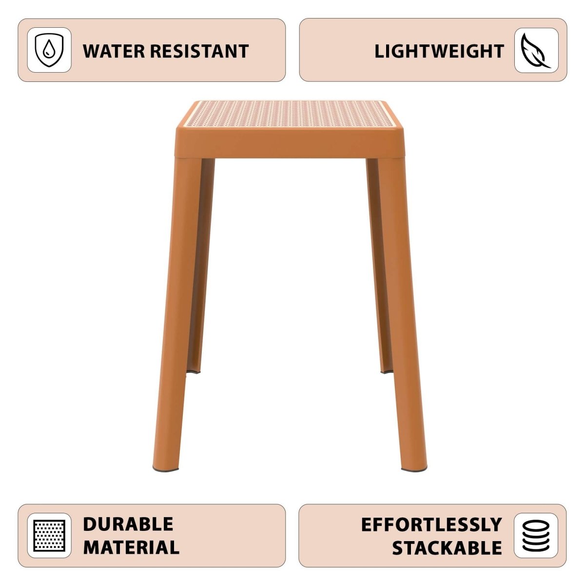 Tresse Mid - Century Modern Stackable Square Plastic Dining Stool with Wicker Top