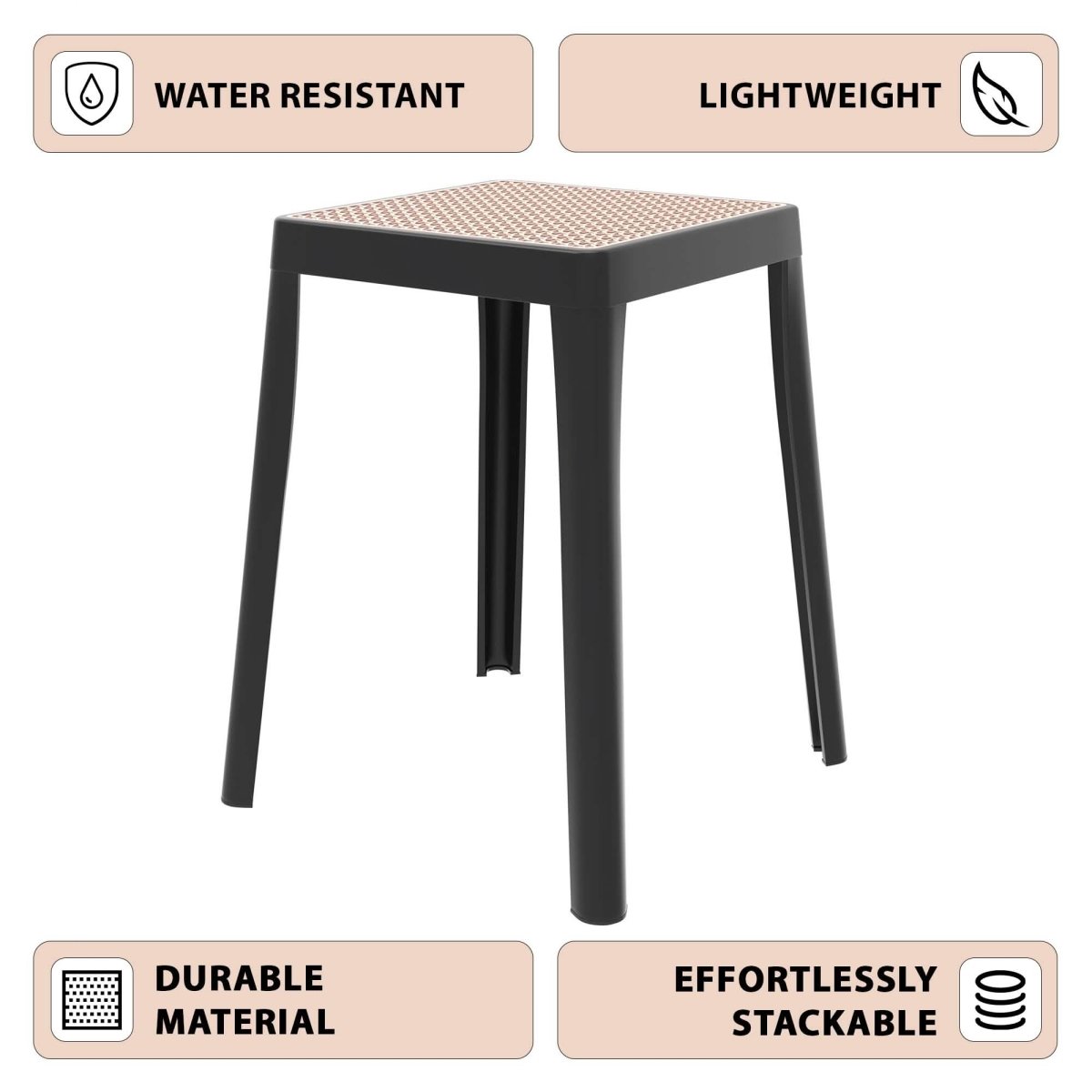 Tresse Mid - Century Modern Stackable Square Plastic Dining Stool with Wicker Top