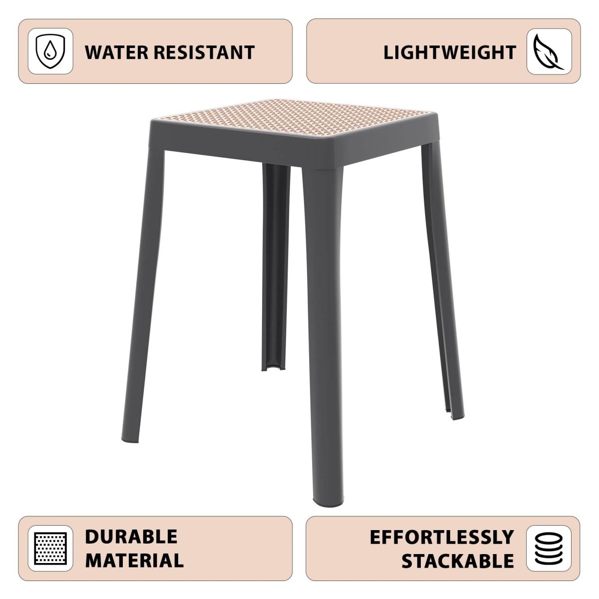 Tresse Mid - Century Modern Stackable Square Plastic Dining Stool with Wicker Top