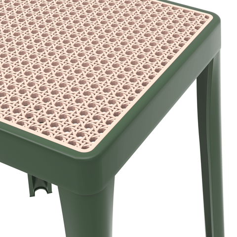 Tresse Mid-Century Modern Stackable Square Plastic Dining Stool with Wicker Top