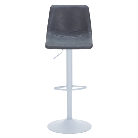 Tilbury Adjustable Height Bar Stool with Leather Upholstery in White Iron with Footrest