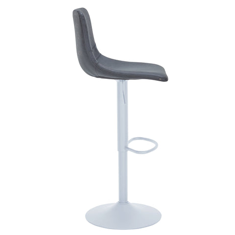 Tilbury Adjustable Height Bar Stool with Leather Upholstery in White Iron with Footrest