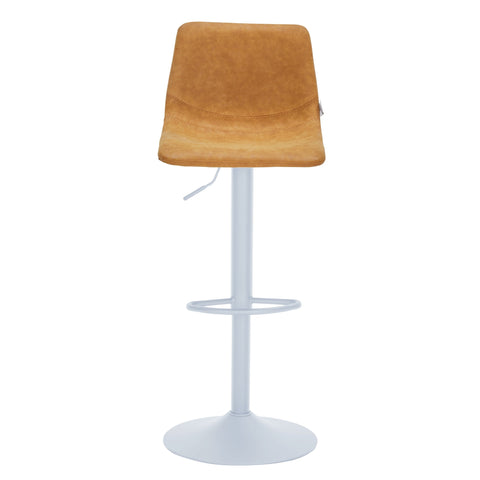 Tilbury Adjustable Height Bar Stool with Leather Upholstery in White Iron with Footrest