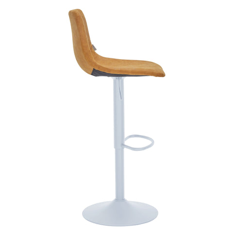 Tilbury Adjustable Height Bar Stool with Leather Upholstery in White Iron with Footrest