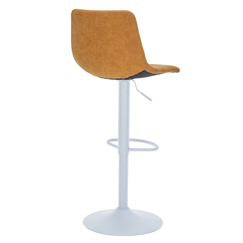 Tilbury Adjustable Height Bar Stool with Leather Upholstery in White Iron with Footrest