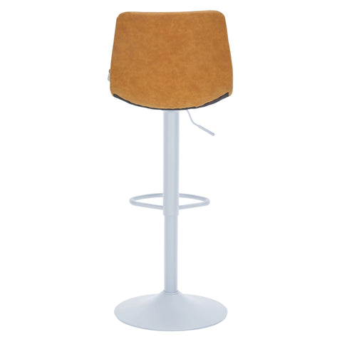 Tilbury Adjustable Height Bar Stool with Leather Upholstery in White Iron with Footrest