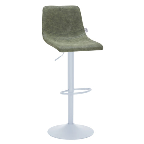 Tilbury Adjustable Height Bar Stool with Leather Upholstery in White Iron with Footrest