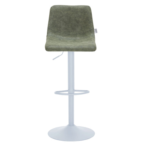 Tilbury Adjustable Height Bar Stool with Leather Upholstery in White Iron with Footrest