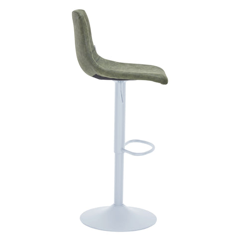 Tilbury Adjustable Height Bar Stool with Leather Upholstery in White Iron with Footrest