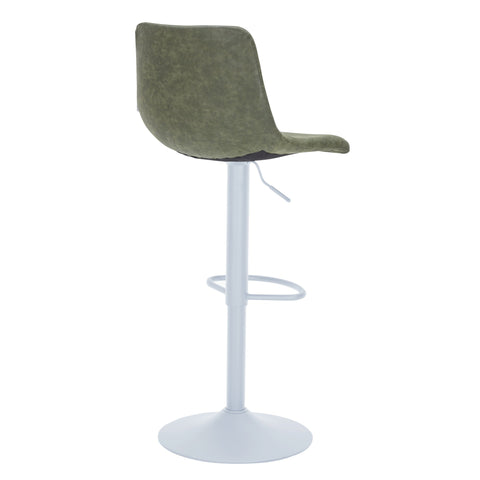 Tilbury Adjustable Height Bar Stool with Leather Upholstery in White Iron with Footrest