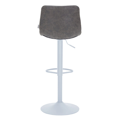 Tilbury Adjustable Height Bar Stool with Leather Upholstery in White Iron with Footrest