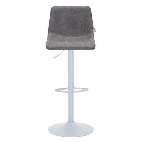 Tilbury Adjustable Height Bar Stool with Leather Upholstery in White Iron with Footrest