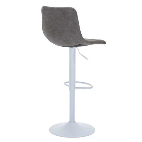 Tilbury Adjustable Height Bar Stool with Leather Upholstery in White Iron with Footrest