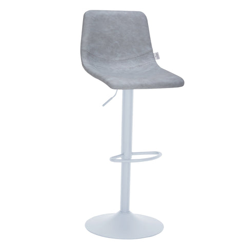 Tilbury Adjustable Height Bar Stool with Leather Upholstery in White Iron with Footrest