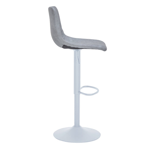 Tilbury Adjustable Height Bar Stool with Leather Upholstery in White Iron with Footrest