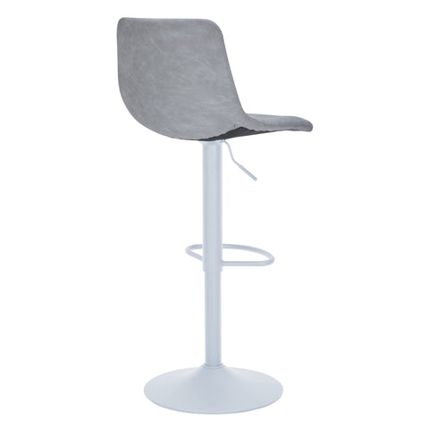 Tilbury Adjustable Height Bar Stool with Leather Upholstery in White Iron with Footrest