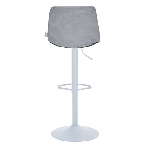 Tilbury Adjustable Height Bar Stool with Leather Upholstery in White Iron with Footrest