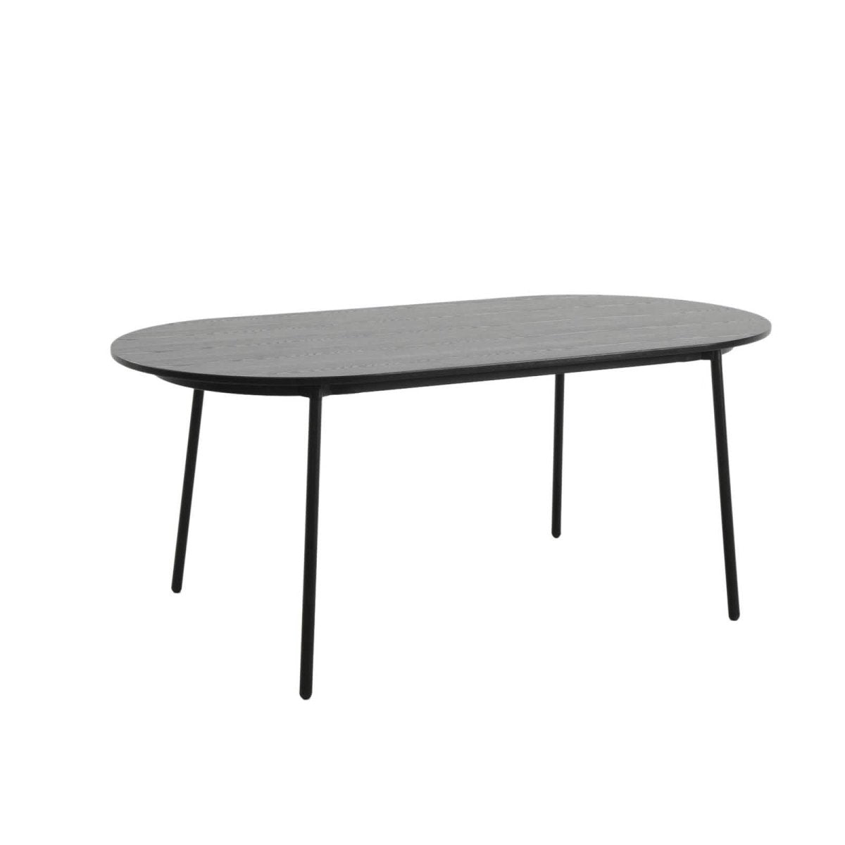 Tule 7-Piece Dining Set: Steel Frame, 6 Upholstered Chairs, 71'' Oval MDF Tabletop Black and White Dining Set Leisuremod