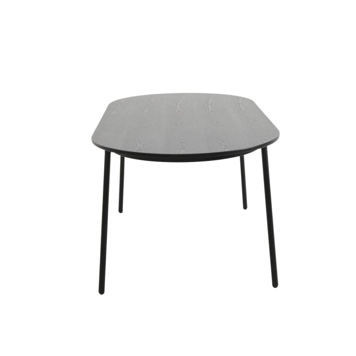 Tule 7-Piece Dining Set: Steel Frame, 6 Upholstered Chairs, 71'' Oval MDF Tabletop Black Platinum Blue Dining Set Leisuremod