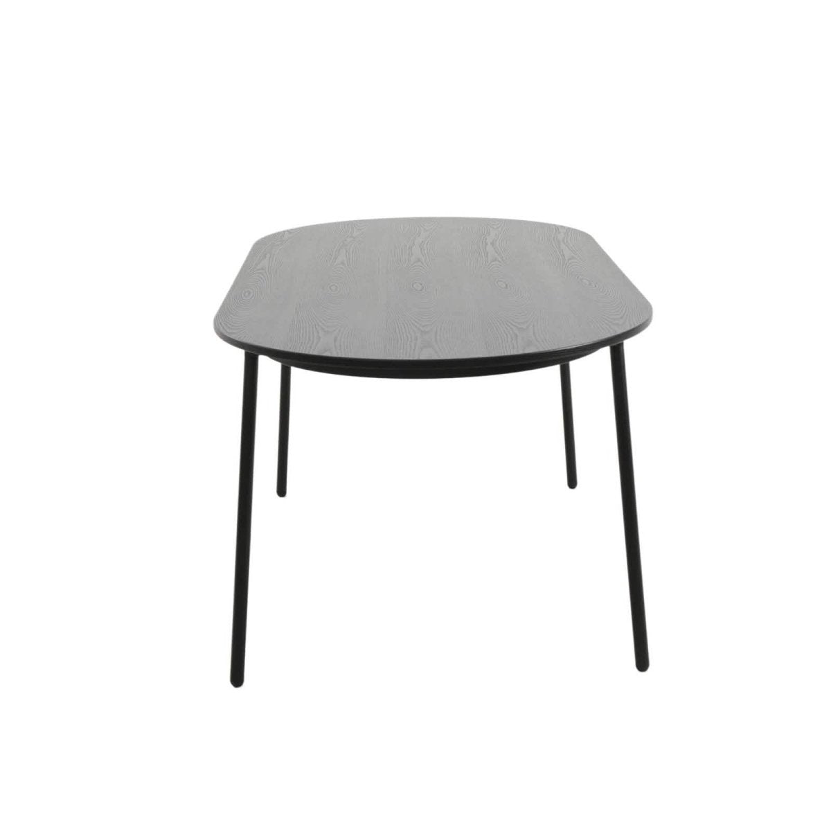 Tule 7-Piece Dining Set: Steel Frame, 6 Upholstered Chairs, 71'' Oval MDF Tabletop Black and White Dining Set Leisuremod