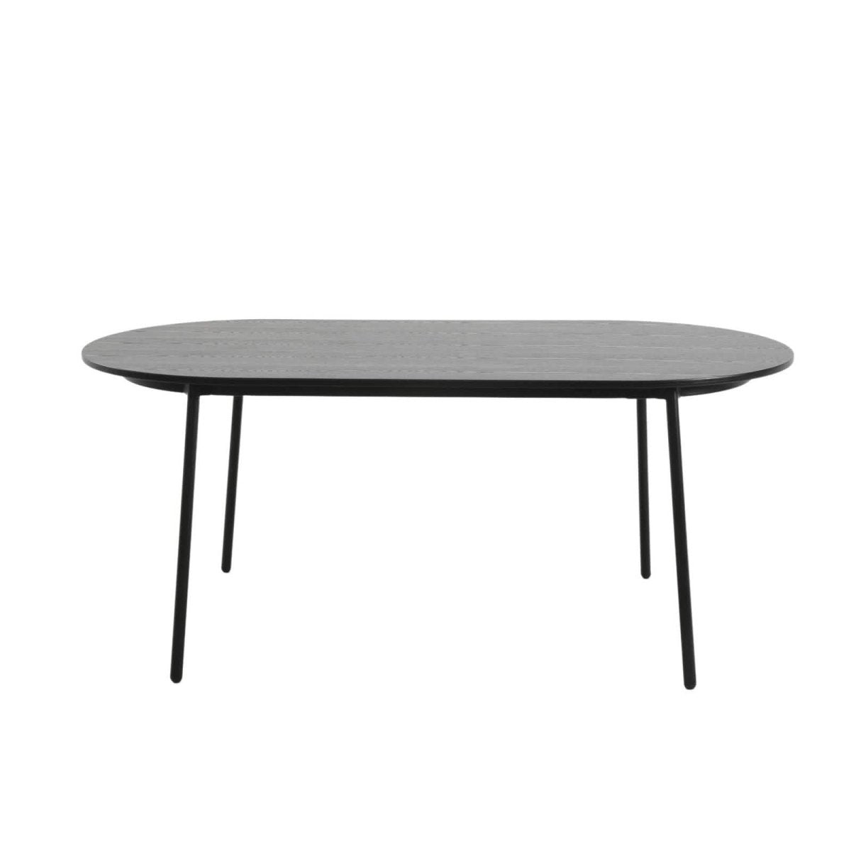 Tule 7-Piece Dining Set: Steel Frame, 6 Upholstered Chairs, 71'' Oval MDF Tabletop Black and White Dining Set Leisuremod