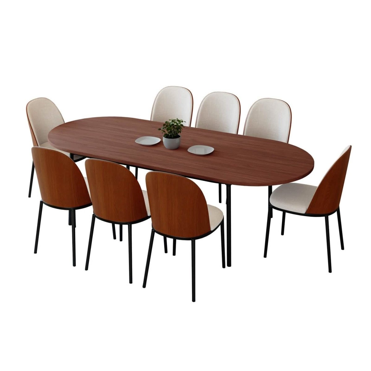 Tule 9 - Piece Dining Set in Steel with 8 Upholstered Seat Dining Chairs and 83" Oval Dining Table with MDF Tabletop