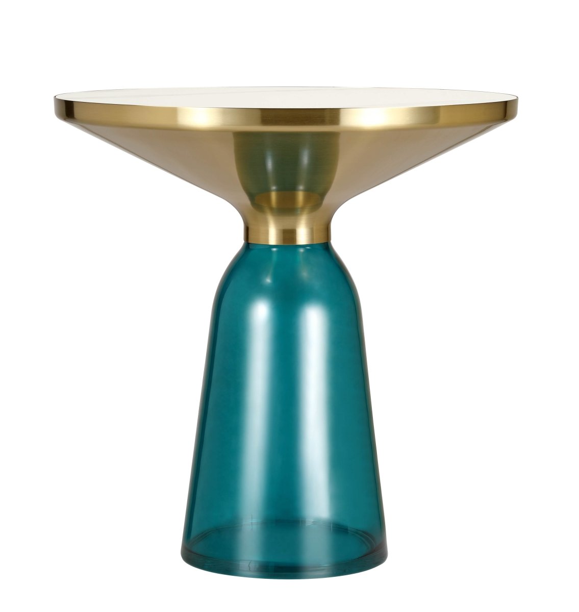 Tully 19 - Inch Round Glass/Stone Side Table with Iron Rim Frame and Glass Base