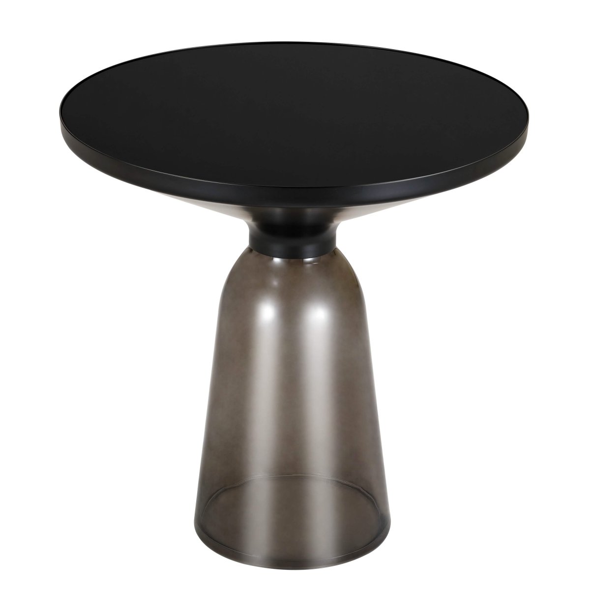 Tully 19 - Inch Round Glass/Stone Side Table with Iron Rim Frame and Glass Base