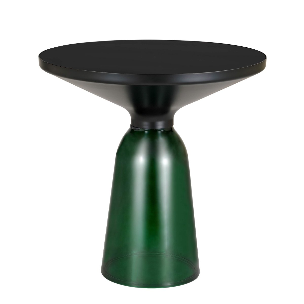 Tully 19 - Inch Round Glass/Stone Side Table with Iron Rim Frame and Glass Base