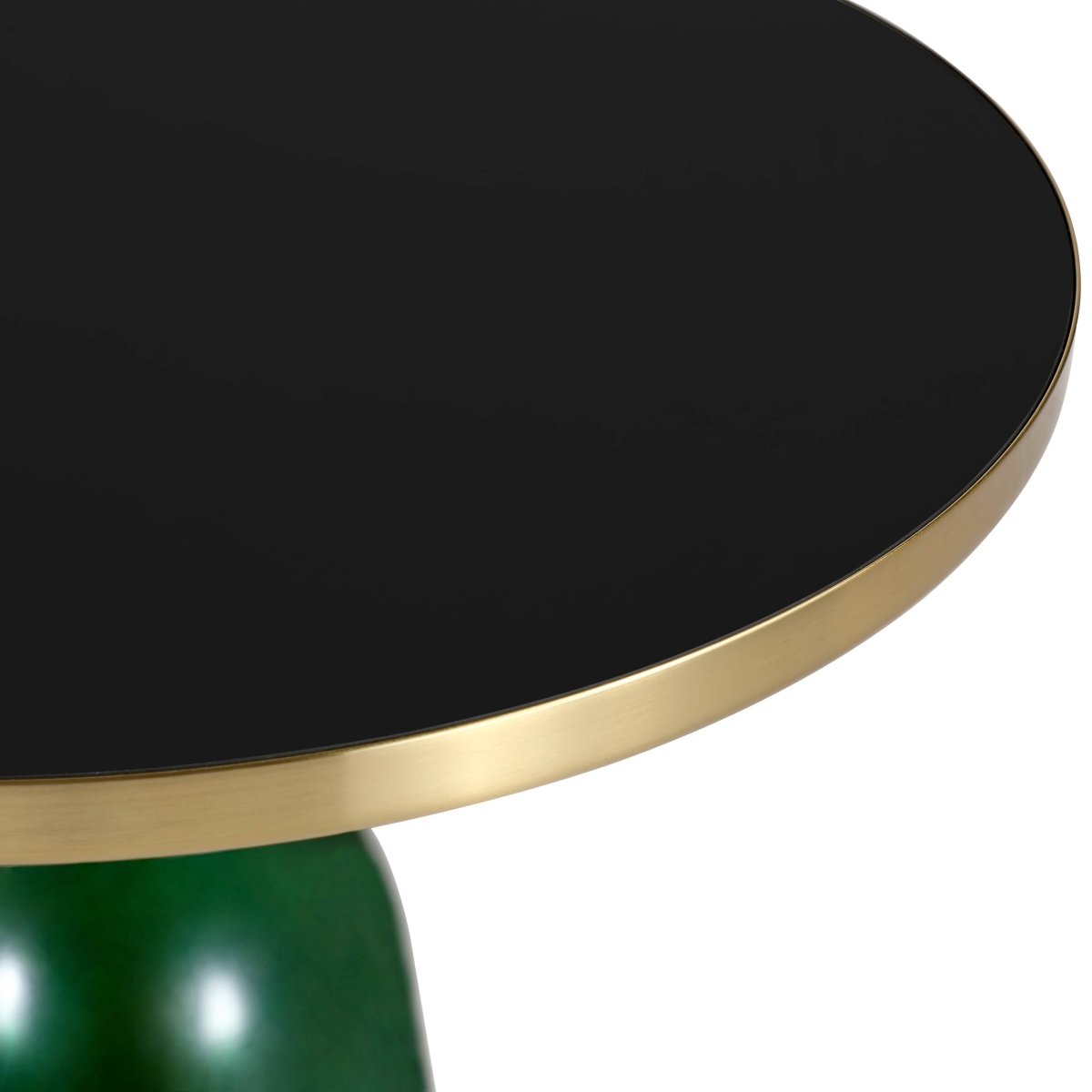 Tully 19 - Inch Round Glass/Stone Side Table with Iron Rim Frame and Glass Base