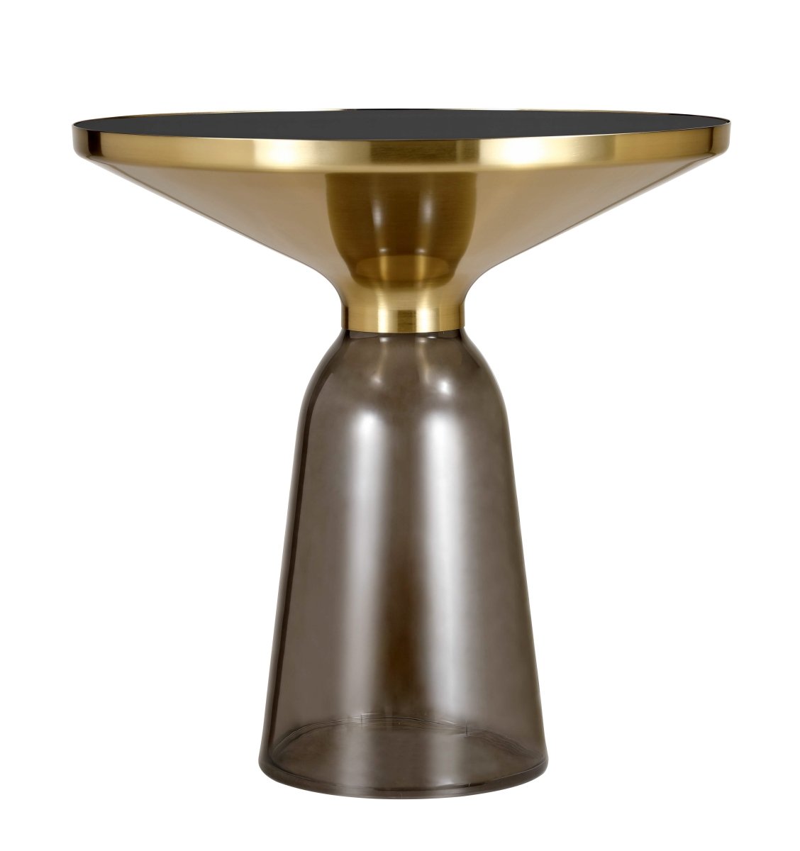 Tully 19 - Inch Round Glass/Stone Side Table with Iron Rim Frame and Glass Base