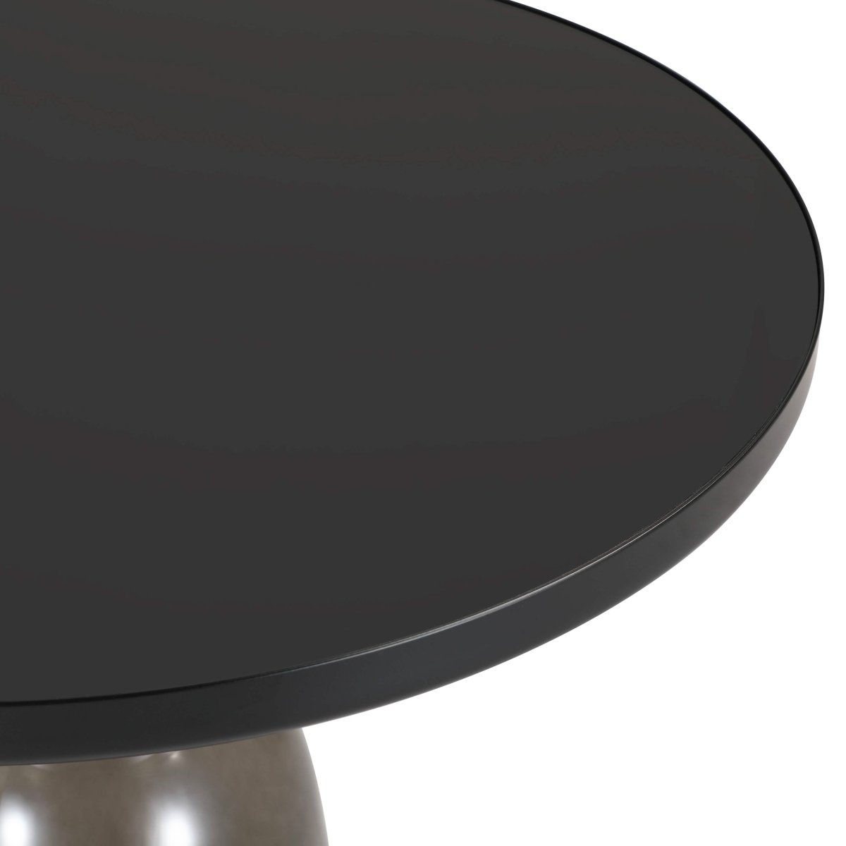 Tully 19 - Inch Round Glass/Stone Side Table with Iron Rim Frame and Glass Base