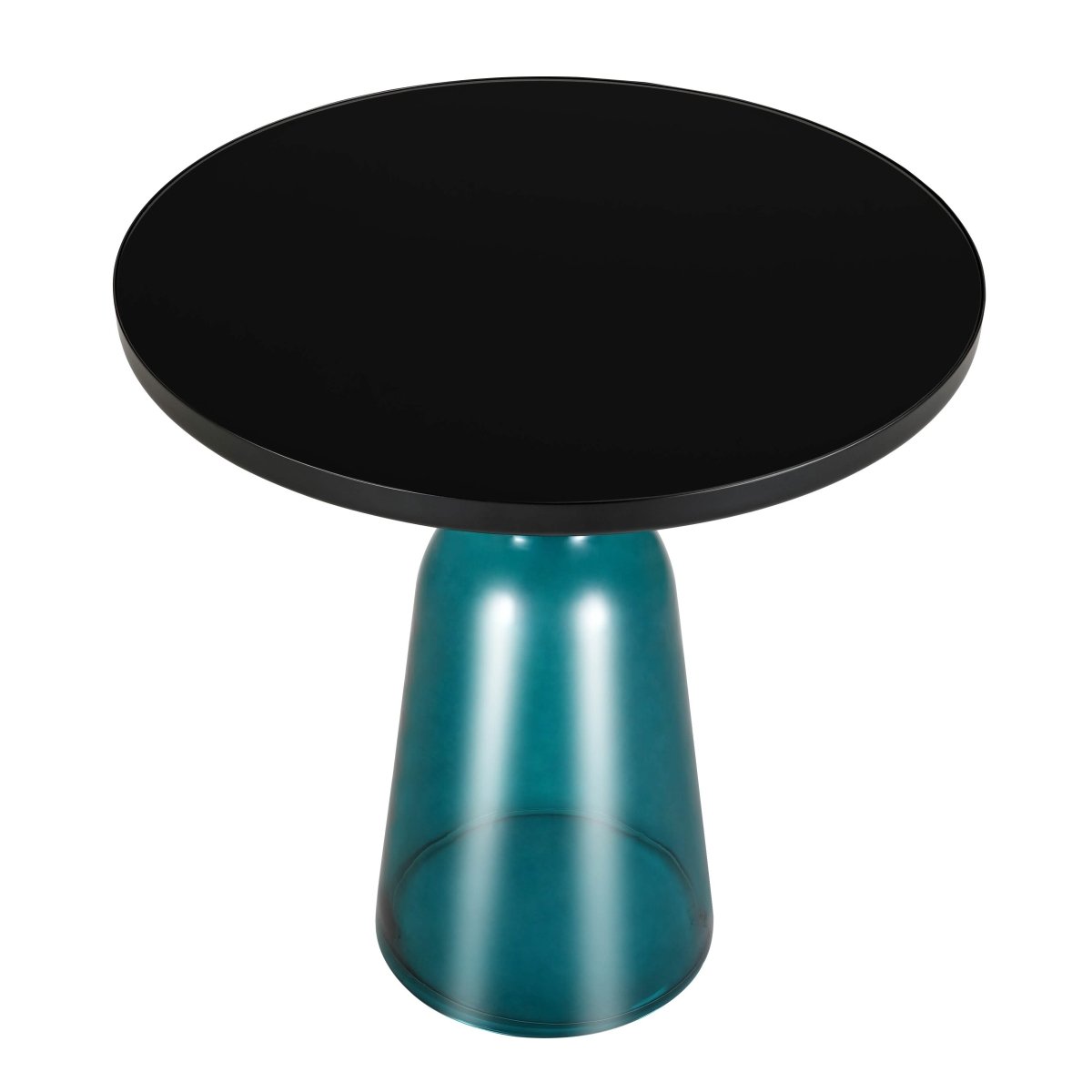 Tully 19 - Inch Round Glass/Stone Side Table with Iron Rim Frame and Glass Base