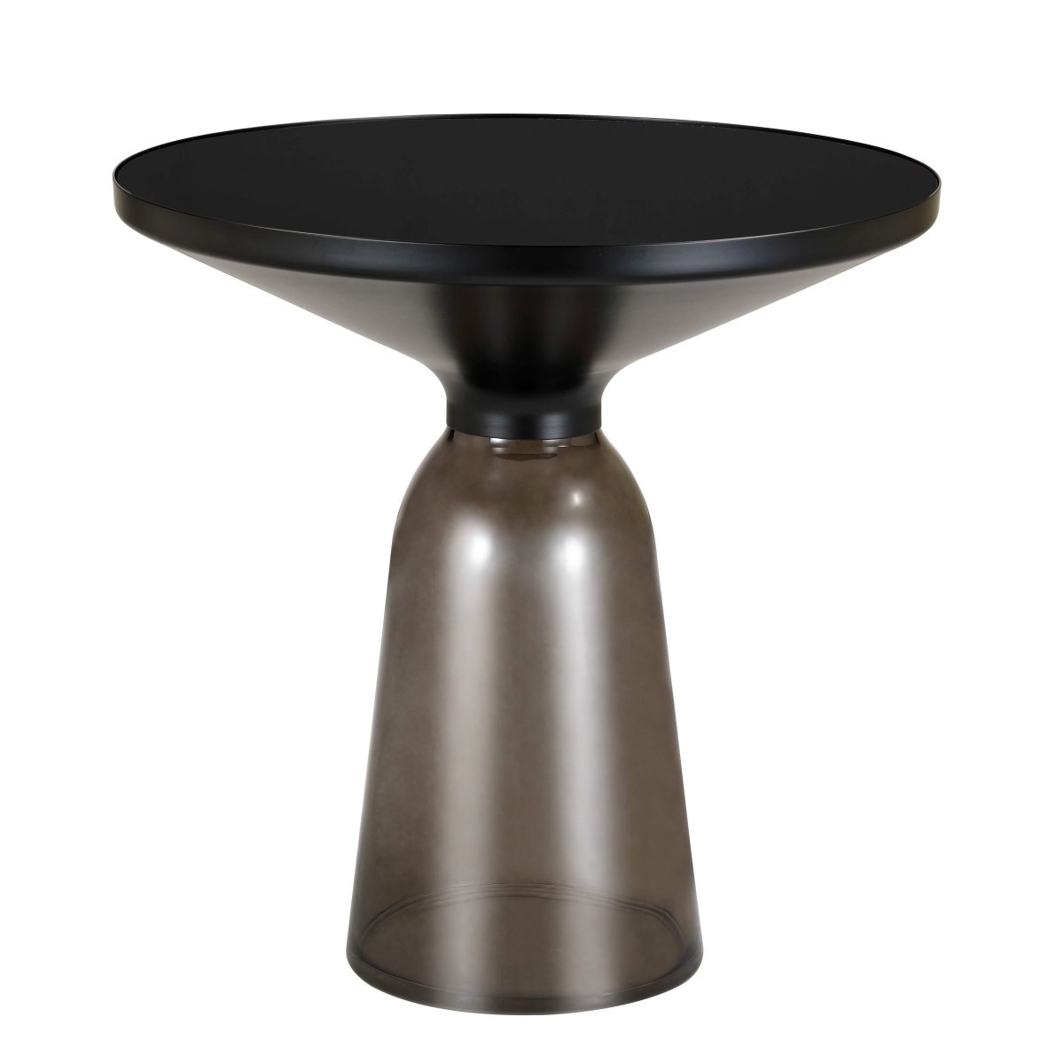 Tully 19 - Inch Round Glass/Stone Side Table with Iron Rim Frame and Glass Base