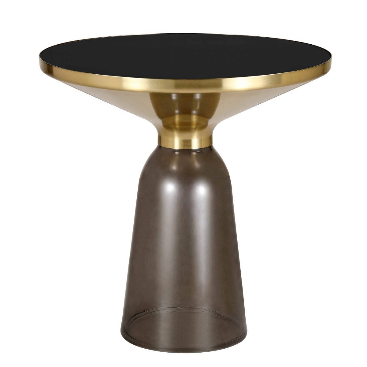 Tully 19 - Inch Round Glass/Stone Side Table with Iron Rim Frame and Glass Base
