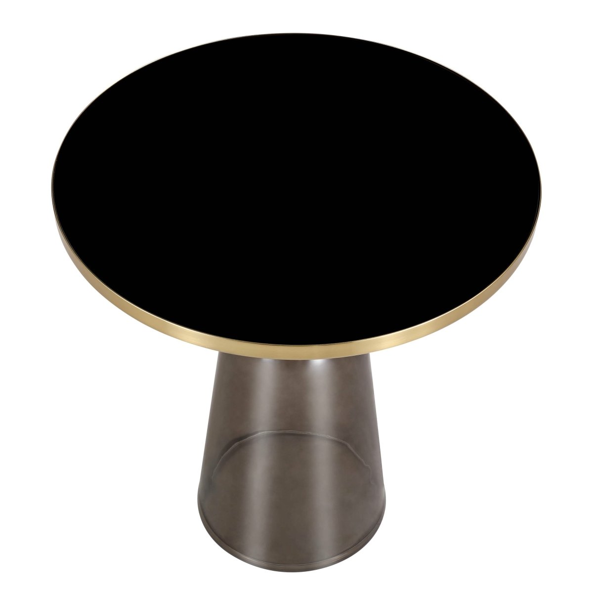 Tully 19 - Inch Round Glass/Stone Side Table with Iron Rim Frame and Glass Base