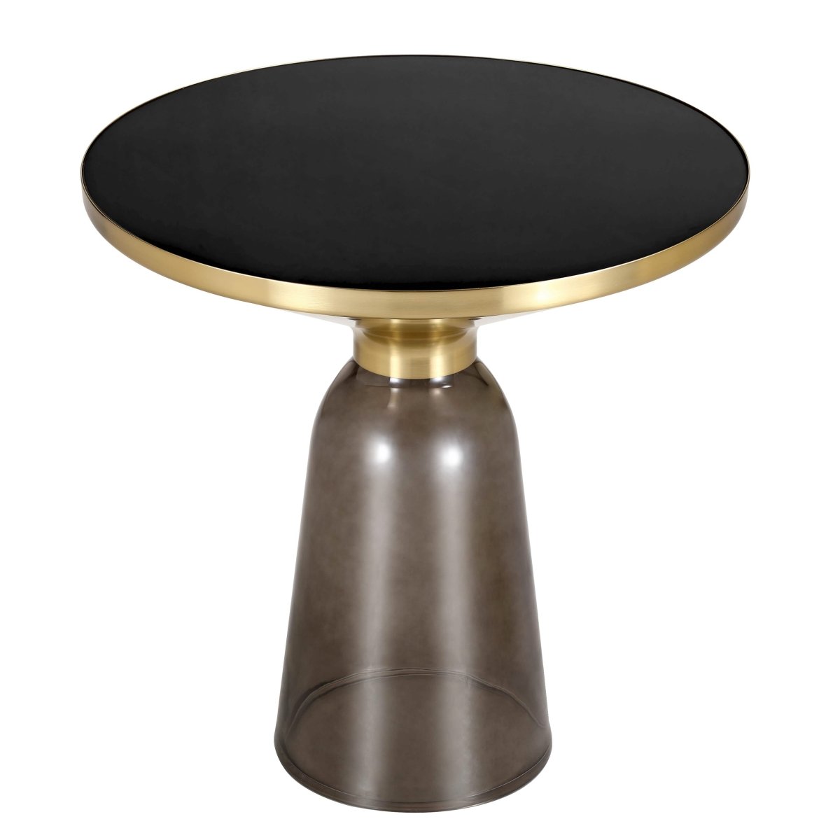 Tully 19 - Inch Round Glass/Stone Side Table with Iron Rim Frame and Glass Base